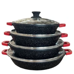 Böyük tava dəsti, qranit, yanmayan örtük, qara, 32/36/40/44 sm, 4 parça