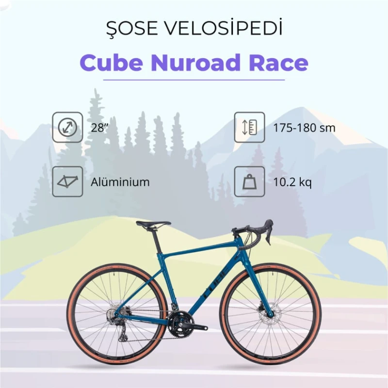 Şose velosipedi Cube Nuroad Race 680205 ölçü M, 56 sm, göy/qara