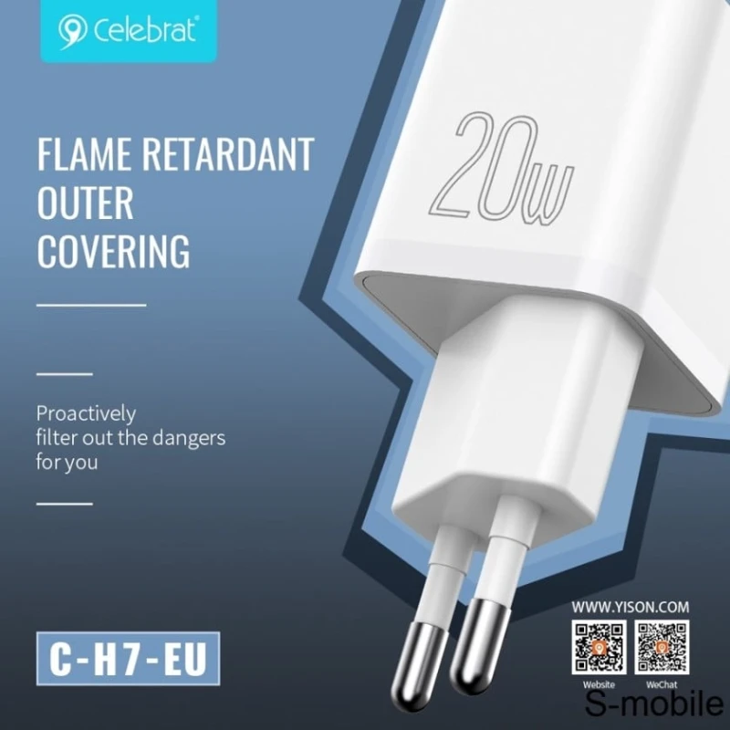Сетевой адаптер Celebrat C-H7-EU PD 20Вт White Сетевой адаптер Celebrat C-H7-EU PD 20Вт White