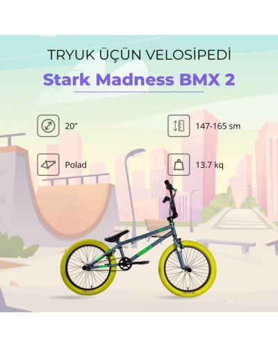 Velosiped Stark Madness BMX 2, sarı/boz, 20