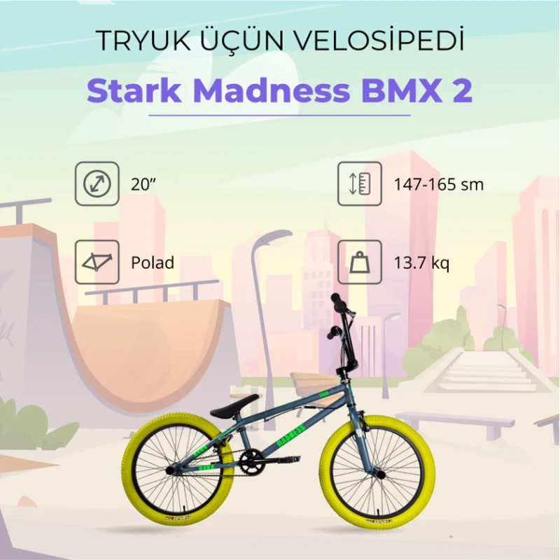 Velosiped Stark Madness BMX 2, sarı/boz, 20