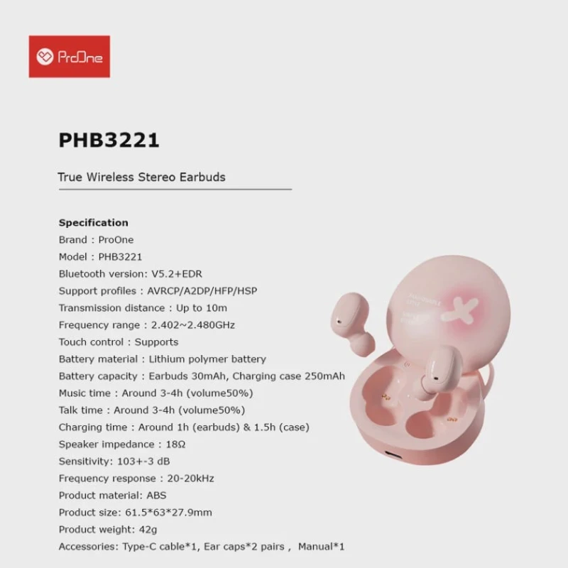 Qulaqlıq qarnitur ProOne PHB3221 Pink