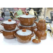 Qazan və çaydan dəsti 000017, 14 parça, qəhvəyi