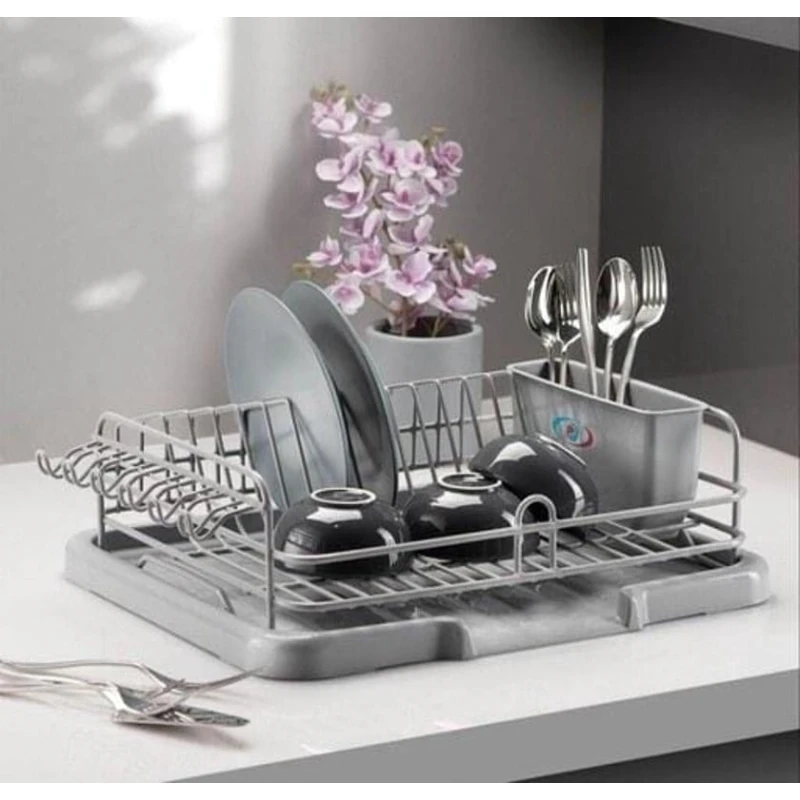 Сушилка для посуды nh_evt12, нержавеющая сталь/силиконовый пластик, серая, 45x15 см