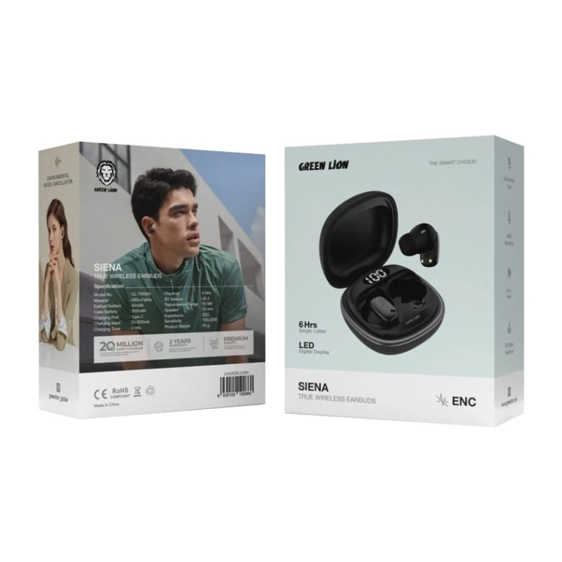 Беспроводные наушники Green Lion SIENA True Wireless Earbuds GNSIEBUDBG