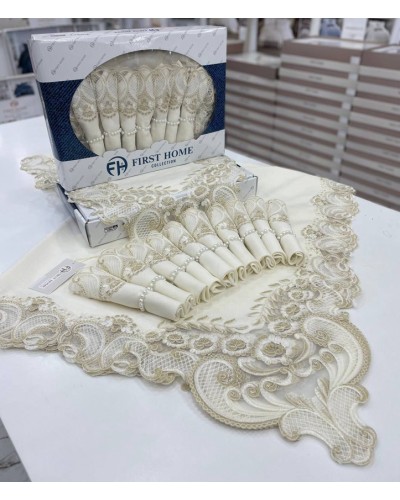 Dəst MiraNova FS-632 (süfrə 160х260 sm, xalça 40х170 sm, salfetlər 12 əd, salfetlər üçün halqalar 12 əd)