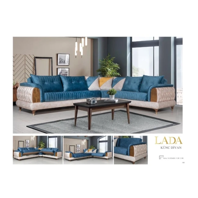 Диван Lada угловой, коричнево-синий, 310x260x80x80 мм