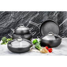 Qazan dəsti Özlife Azra vm222, 9 parça, qranit, qara