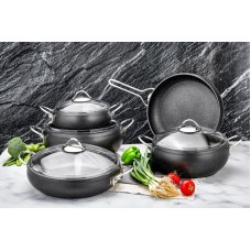 Qazan dəsti Özlife Azra vm222, 9 parça, qranit, qara