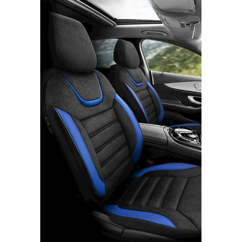 Avtomobil oturacaqları üçün çexol dəsti vidual7, kətan/dəri, qara/göy