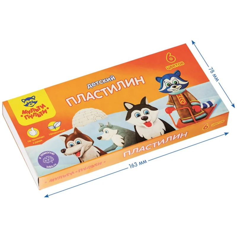 Пластилин Мульти-Пульти со стеком, 90 г, 6 цветов, от 3 лет Пластилин Мульти-Пульти со стеком, 90 г, 6 цветов, от 3 лет