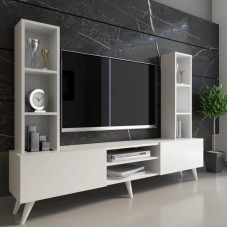 TV üçün tumba Ev Plus 12115866, LDSP, ağ, 180x133x35 sm