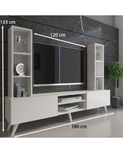TV üçün tumba Ev Plus 12115866, LDSP, ağ, 180x133x35 sm