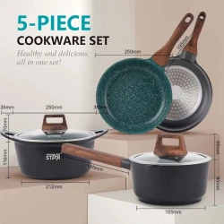 Набор посуды Winning Star ST-5214, алюминий, зеленый, 16.5/25 см, 5 предметов Набор посуды Winning Star ST-5214, алюминий, зеленый, 16.5/25 см, 5 предметов
