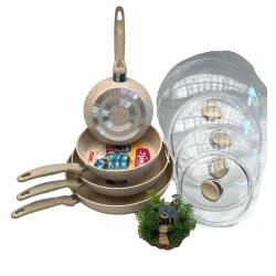 Набор сковородок PMT AllB168, кремовый, ультро биогранит, 8 предметов