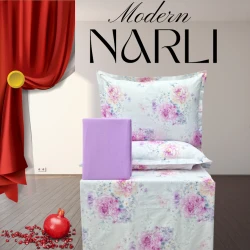 Комплект постельного белья Narlı 1196, пододеяльник 200x220 см, простыня 240x260 см, наволочки 50x70 см, двуспальный, хлопок, белый/розовый
