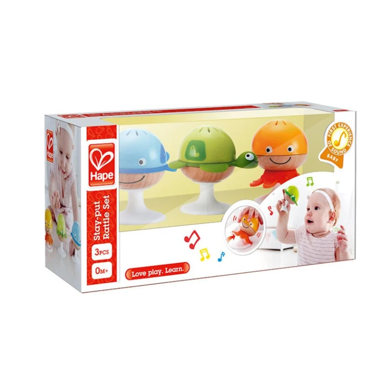 Набор погремушек Hape, на присосках, 3 шт, дерево, пластик, разноцветный Набор погремушек Hape, на присосках, 3 шт, дерево, пластик, разноцветный