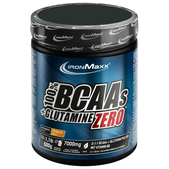 Аминокислоты IronMaxx 100% BCAA + Glutamine Zero Peach, 500 г