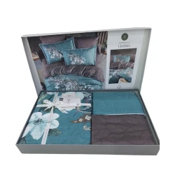 Комплект постельного белья DO&GO DO2, пододеяльник 200х220 см, простыня 220х240 см, наволочки 70x70 см, 50х70 см, двуспальный, сатин, серый/голубой