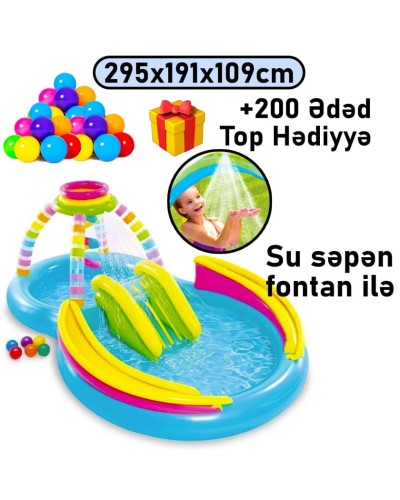 Şişmə hovuz Intex, su təpəciyi və su səpən ilə, 295x191x109 sm, 374 l - 374TX56137T200