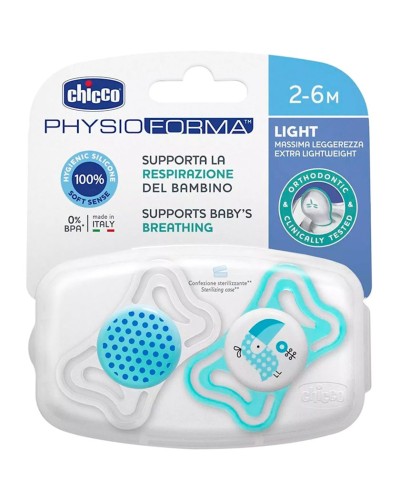 Əmziklər dəsti Chicco Physio Light Boy, 2-6 ay, silikon, 2 əd, mavi