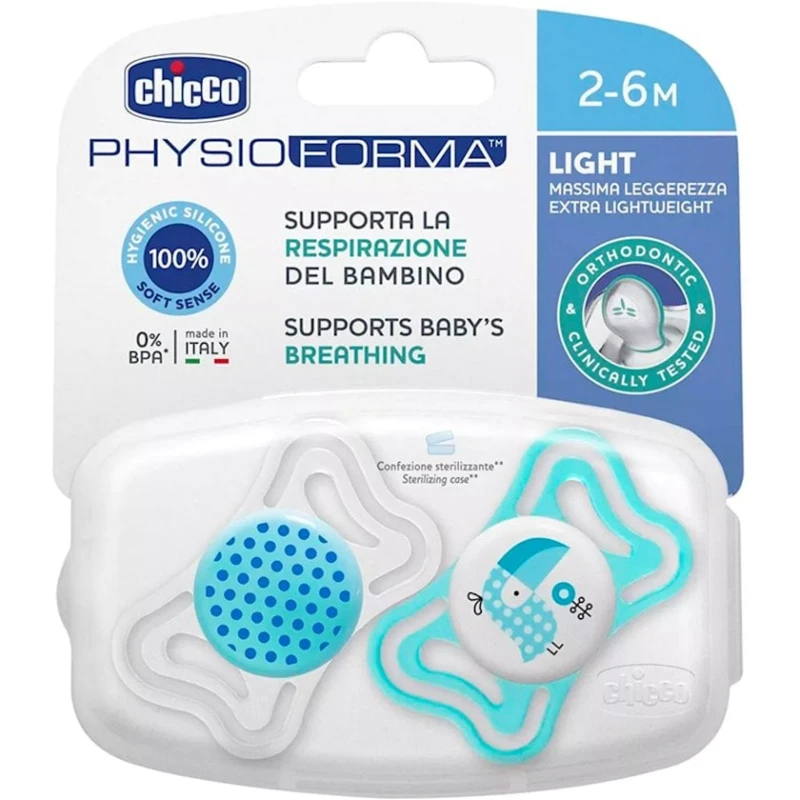 Набор пустышек Chicco Physio Light Boy, 2-6 месяцев, силикон, 2 шт, голубой
