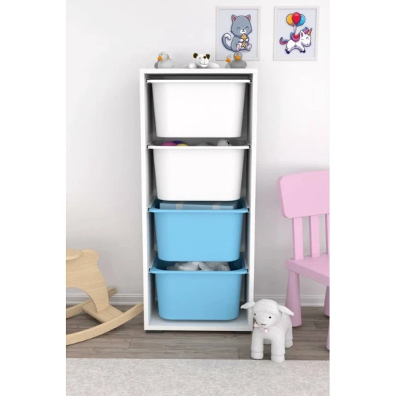 Шкаф для игрушек Pratico I39036, белый/голубой, 30x45.5x109 см Шкаф для игрушек Pratico I39036, белый/голубой, 30x45.5x109 см