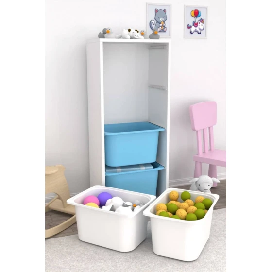 Шкаф для игрушек Pratico I39036, белый/голубой, 30x45.5x109 см Шкаф для игрушек Pratico I39036, белый/голубой, 30x45.5x109 см