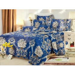 Комплект постельного белья Luxe Cotton 000370, пододеяльник 200x220 см, наволочка 50х70 см, евро, сатин, синий/бежевый