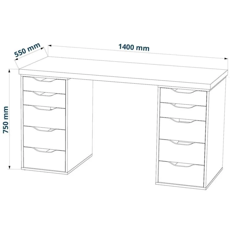 Yazı masası 3563_M2StolTumba6Roliki2Wh Ağ, LDSP, 75x55x140 sm
