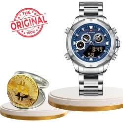 Подарочный набор 3867ea (Мужские наручные часы NaviForce Silver + Биткоин В подарок)