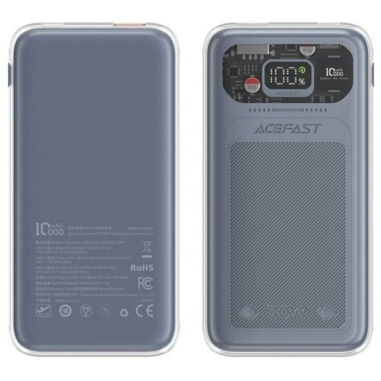 Внешний аккумулятор Acefast M1 10000 mAh Grey Внешний аккумулятор Acefast M1 10000 mAh Grey