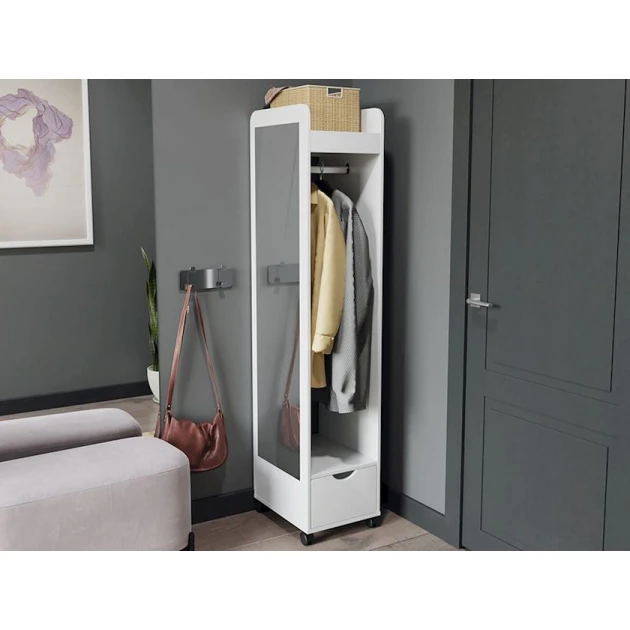 Вешалка с полками, ЛДСП, белое тиснение, 175x40x45 см Вешалка с полками, ЛДСП, белое тиснение, 175x40x45 см