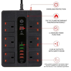 Şəbəkə filtri Charging-400 Black, 6 rozetkalı