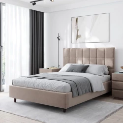Двуспальная кровать Art_ikili_yataq 81, ламинат/текстиль, бежевая, 120x180х200 см