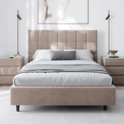 Двуспальная кровать Art_ikili_yataq 81, ламинат/текстиль, бежевая, 120x180х200 см