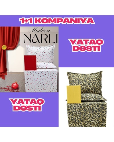 Yataq dəsti Narlı-DD-003, mələfə 240x260 sm, yorğan üzü 200x220 sm, yastıq üzü 50x70 sm 2 əd+Yataq dəsti Narlı 000895, yorğan üzü 200x220 sm, mələfə 240x260 sm, 2 yastıq üzü 50x70 sm, ikinəfərlik, pambıq, rəngbərəng