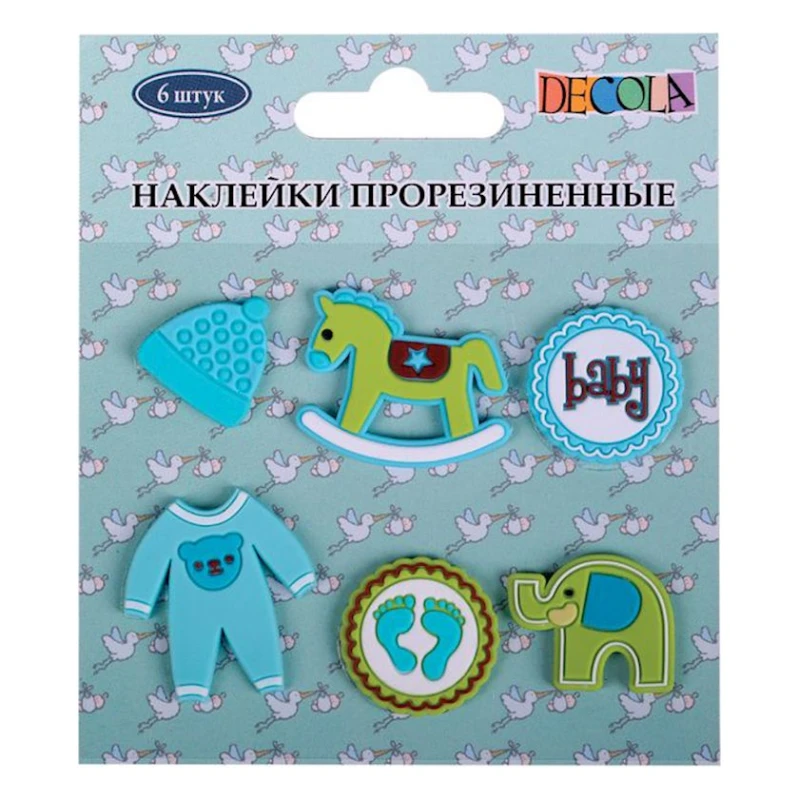 Наклейки Decola Baby, прорезиненные, голубые, 6 шт Наклейки Decola Baby, прорезиненные, голубые, 6 шт