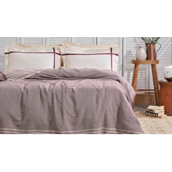 Комплект постельного белья Yataş Colin, пике160x220 см, простыня 180x240 см, наволочка 50x70 см, односпальный, хлопок/полиэстер, красный/бежевый