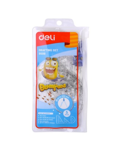 Cizgi alətləri dəsti Deli E9598, 5 əşya, şəffaf/göy