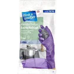 Перчатки хозяйственные Flink & Sauber размер M, 1 пара, латекс, фиолетовые Перчатки хозяйственные Flink & Sauber размер M, 1 пара, латекс, фиолетовые