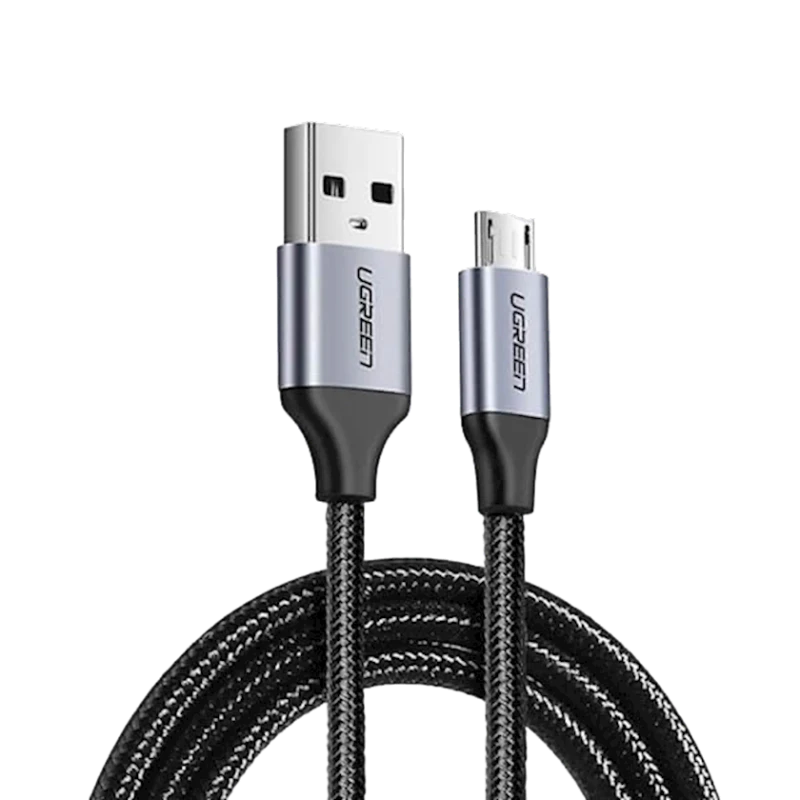 Кабель Ugreen US290 USB 2.0 A to Micro USB Cable Nickel Plating Aluminum Braid Black, 1.5 м