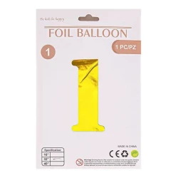 Folqa balonu qızılı, 1 rəqəmi, ad günləri üçün, 1 ədəd