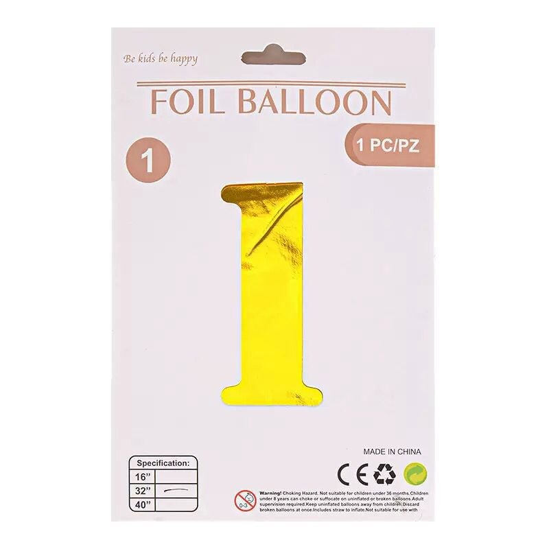 Folqa balonu qızılı, 1 rəqəmi, ad günləri üçün, 1 ədəd