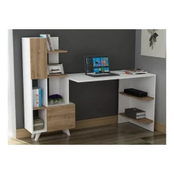 Письменный стол ev_12116184, ламинат, белый/коричневый, 170x60x120 см