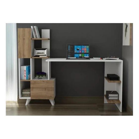 Письменный стол ev_12116184, ламинат, белый/коричневый, 170x60x120 см