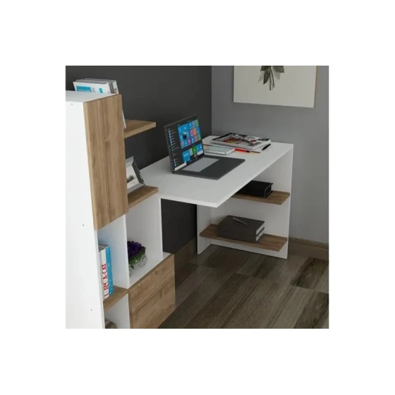 Письменный стол ev_12116184, ламинат, белый/коричневый, 170x60x120 см