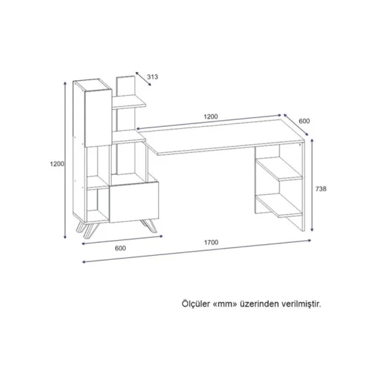 Письменный стол ev_12116184, ламинат, белый/коричневый, 170x60x120 см