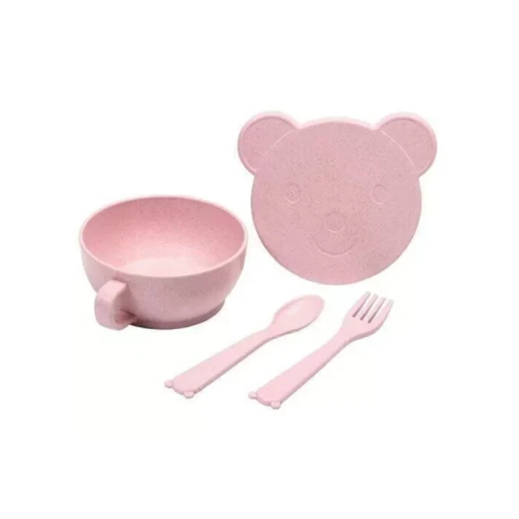 Комплект посуды, 4 предмета, пластик, розовый