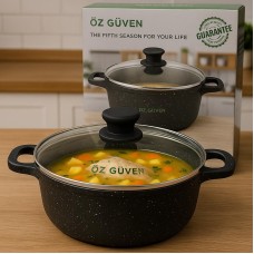Qazan Özgüvən OZGVN-031, 40 sm, Çin istehsalı, qapaqlı, qara - OZGVN-031_qara_40
